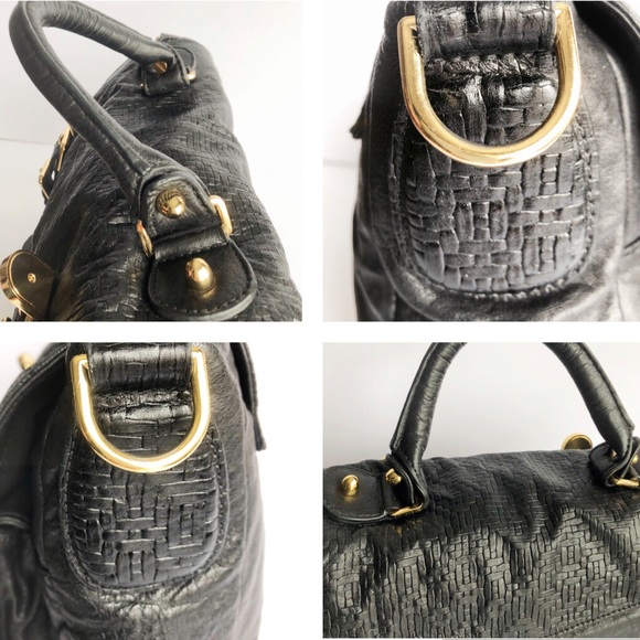 C C Skye Upper Eastside Black Leather Top Handle Embossed Buckle Satchel - Picture 14 of 16